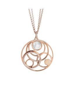 Pink necklace with orbits in mother-of-pearl and zircons