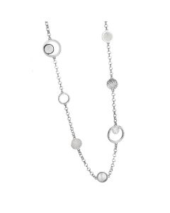 Long necklace with orbits of zircons and central in mother-of-pearl
