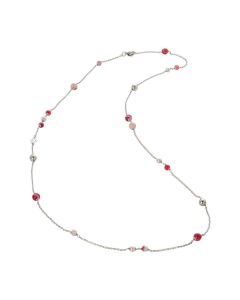 Collana lunga con perle Swarovski rosaline e agata fucsia