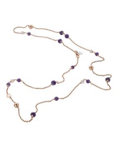 Necklace with passing Rosati, in pink quartz and amethyst