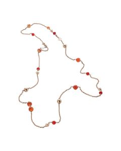 Pink necklace with Swarovski beads peach and agata orange loops