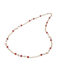 Necklace shot through with pink quartz and cornelian