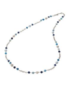 Necklace with Swarovski beads Light Blue Agate, mix blue and balls scratched