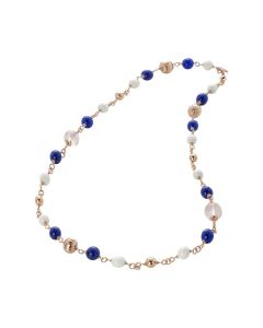 Necklace with rose quartz, agata blue and white