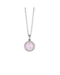 
Long necklace with light pink cabochon and zircons