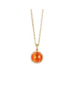 
Long necklace with flecked orange cabochon and zircons