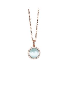
Long necklace with light blue flecked cabochon and cubic zirconia