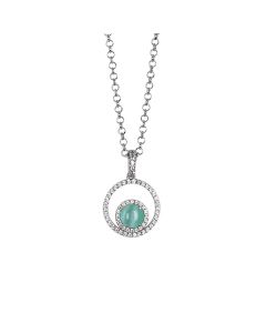 
Necklace with cubic zirconia pendant and aqua green cabochon