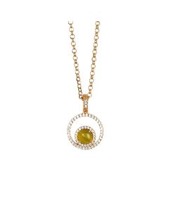 
Necklace with cubic zirconia pendant and green olivine cabochon