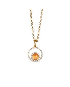 
Necklace with cubic zirconia pendant and flecked orange cabochon