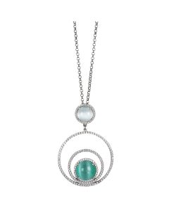 
Long necklace with concentric circles of cubic zirconia and sky-blue cabochon