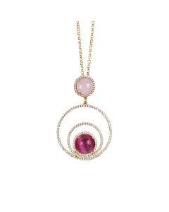 
Necklace with concentric circles of cubic zirconia and cabochon light pink and fuchsia fuchsia