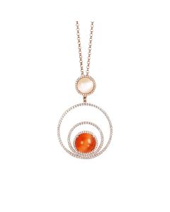
Necklace with concentric circles of zircons and beige and orange cabochon
