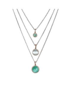 
Multi-strand necklace with cubic zirconia and aqua green cabochon and sky blue