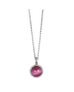 
Long necklace with fuchsia cabochon pendant on a cubic zirconia base