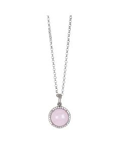 
Long necklace with light pink cabochon pendant on a zircon base