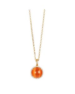 
Long necklace with pendant orange cabochon on a cubic zirconia base