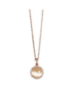 
Long necklace with beige cabochon pendant flecked on zircons