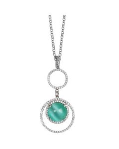 
Necklace with cubic zirconia pendant and aqua green cabochon