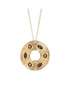 
Necklace with circular pendant and pink Swarovski