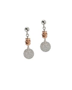 Earrings with a pendant in the shape of a sphere zirconata
