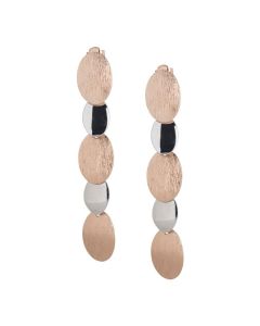 Earrings bicolor pendants with oval scratched and smooth