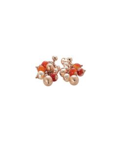 Earrings with agata orange, Swarovski beads peach and balls scratched
