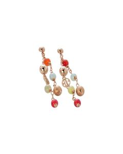 Earrings with agata light yellow, orange, fuchsia and heavenly and balls rosate