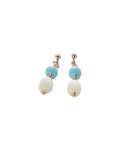 Earrings with loops of turquoise and rock crystal torchon
