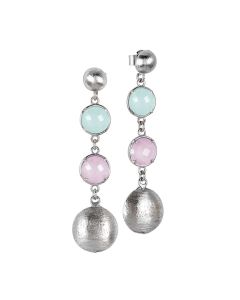 
Hanging rhodium-plated earrings with milk-green and rose-quartz milk-colored crystals