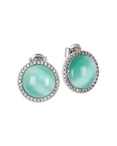 
Lobe earrings with cubic zirconia and light green cabochon flecked