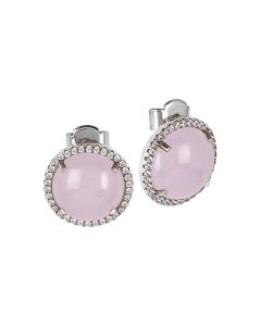 
Stud earrings with cubic zirconia and light pink cabochon