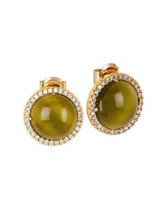 
Lobe earrings with cubic zirconia and green olivine cabochon