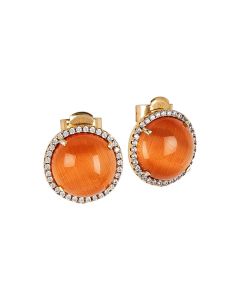
Lobe Earrings with Cubic Zirconia and Orange Cabochon