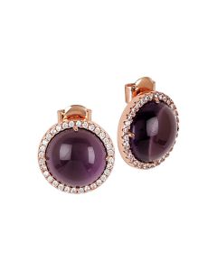 
Lobe earrings with cubic zirconia and amethyst-colored cabochon