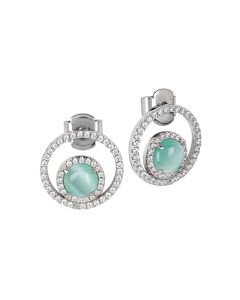 
Earrings with cubic zirconia and green cabochon water-green