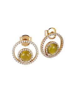 
Earrings with cubic zirconia and olivine green cabochon