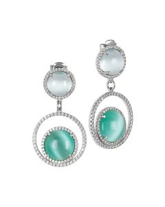 
Earrings with cubic zirconia and green water and light blue cabochons