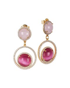 
Earrings with cubic zirconia and light pink and fuchsia cabochon
