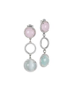 
Drop earrings with cubic zirconia and light blue and pink cabochons