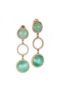 
Drop earrings with cubic zirconia and aqua green cabochon and dull green water