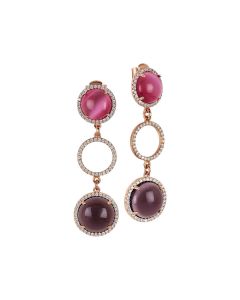 
Drop earrings with cubic zirconia and fuchsia and amethyst cabochons