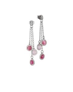 
Tufted earrings with cubic zirconia and light pink and fuchsia cabochons