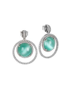 
Earrings with a cubic zirconia and water green cabochon