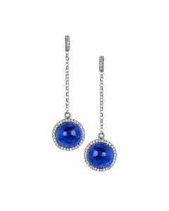 
Earrings with cubic zirconia pendant and blue cabochon
