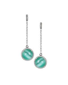 
Earrings with cubic zirconia pendant and aqua green cabochon