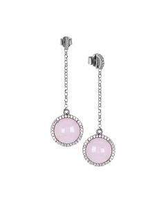 
Earrings with cubic zirconia pendant and light pink cabochon