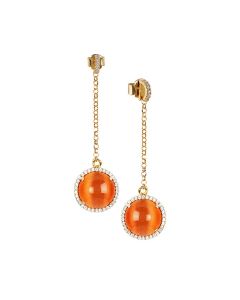 
Earrings with cubic zirconia pendant and flecked orange cabochon