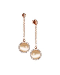 
Earrings with cubic zirconia pendant and flecked beige cabochon
