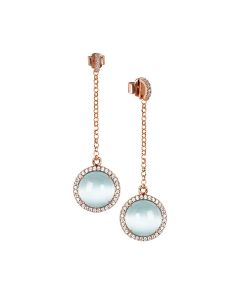
Earrings with cubic zirconia pendant and flecky blue cabochon